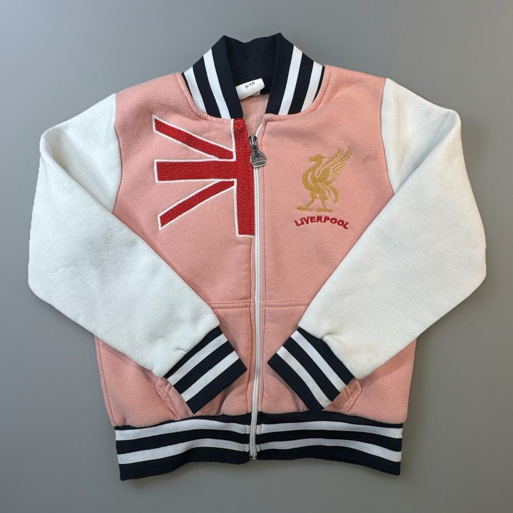 Liverpool Youth Varsity Jacket Pink White Full Zip Kids Size 9/10 -684
